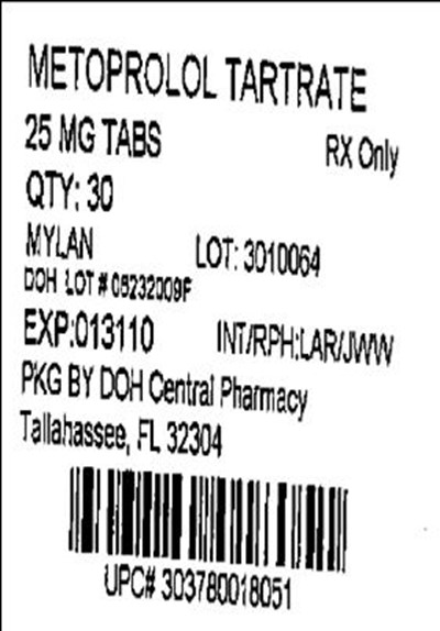 Metoprolol Tartrate Tablets 25 mg Bottles (Metoprolol 25mg(mylan))